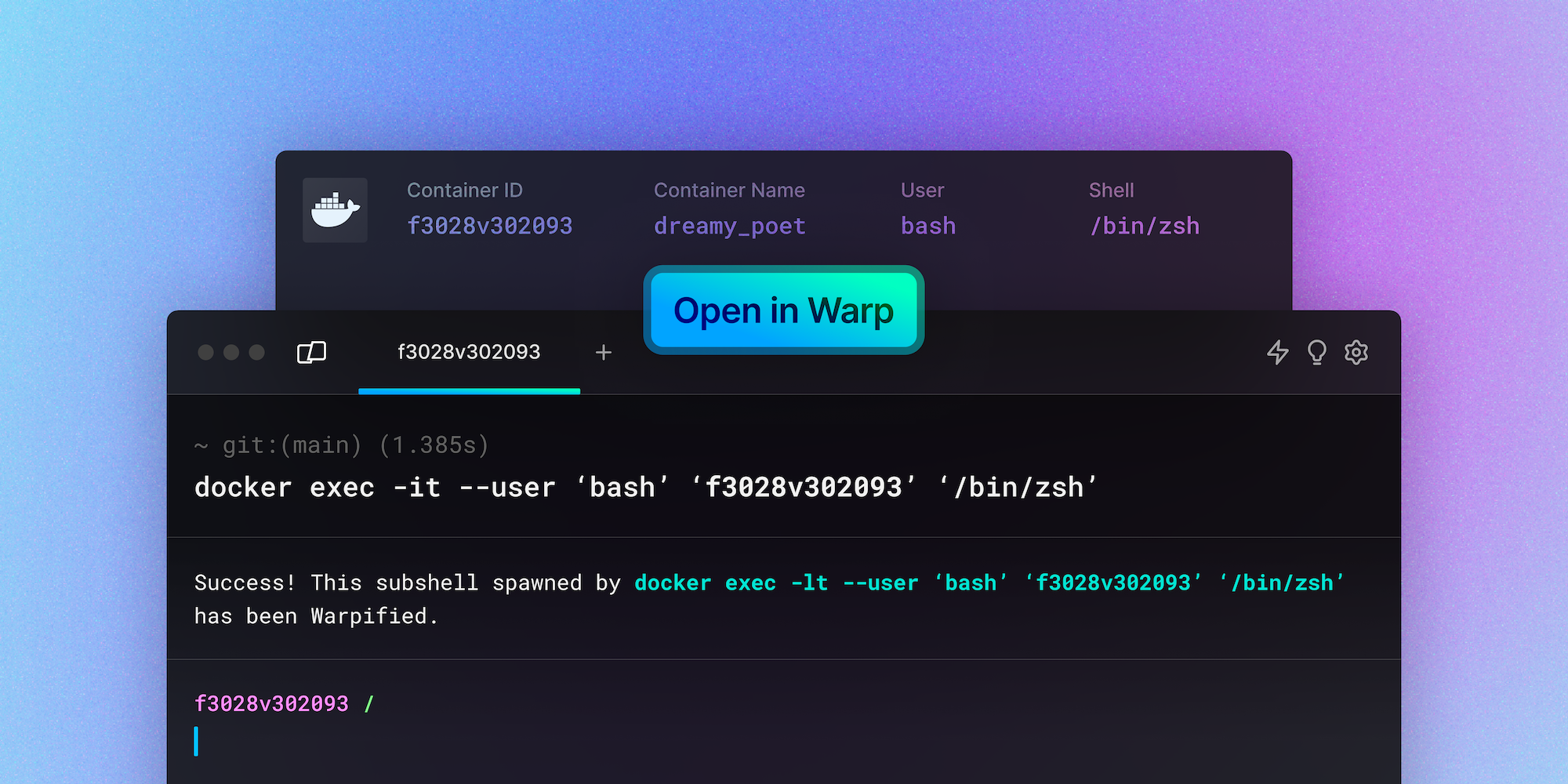 Easily open Docker containers in your Warp terminal