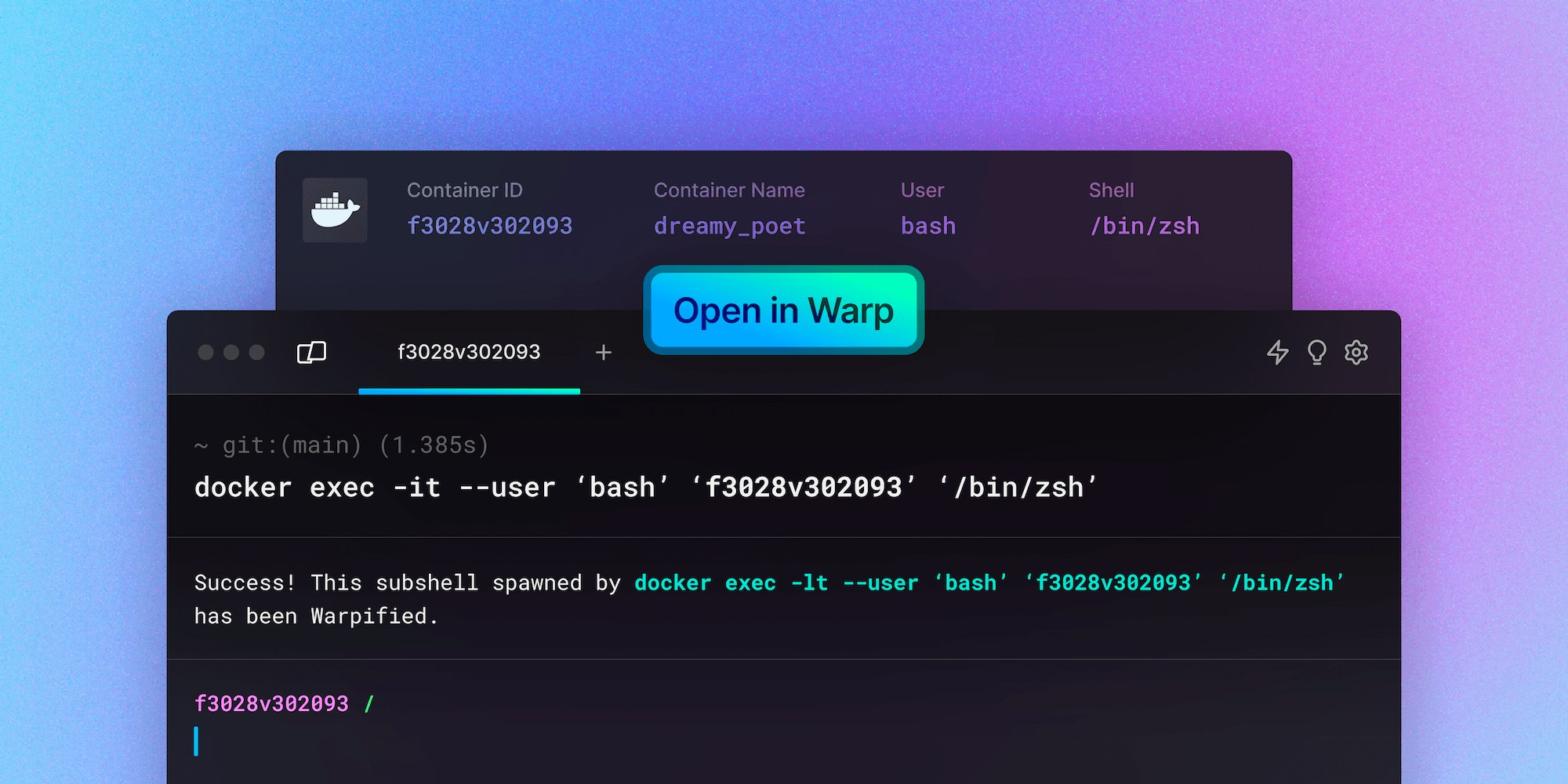 Easily open Docker containers in your Warp terminal