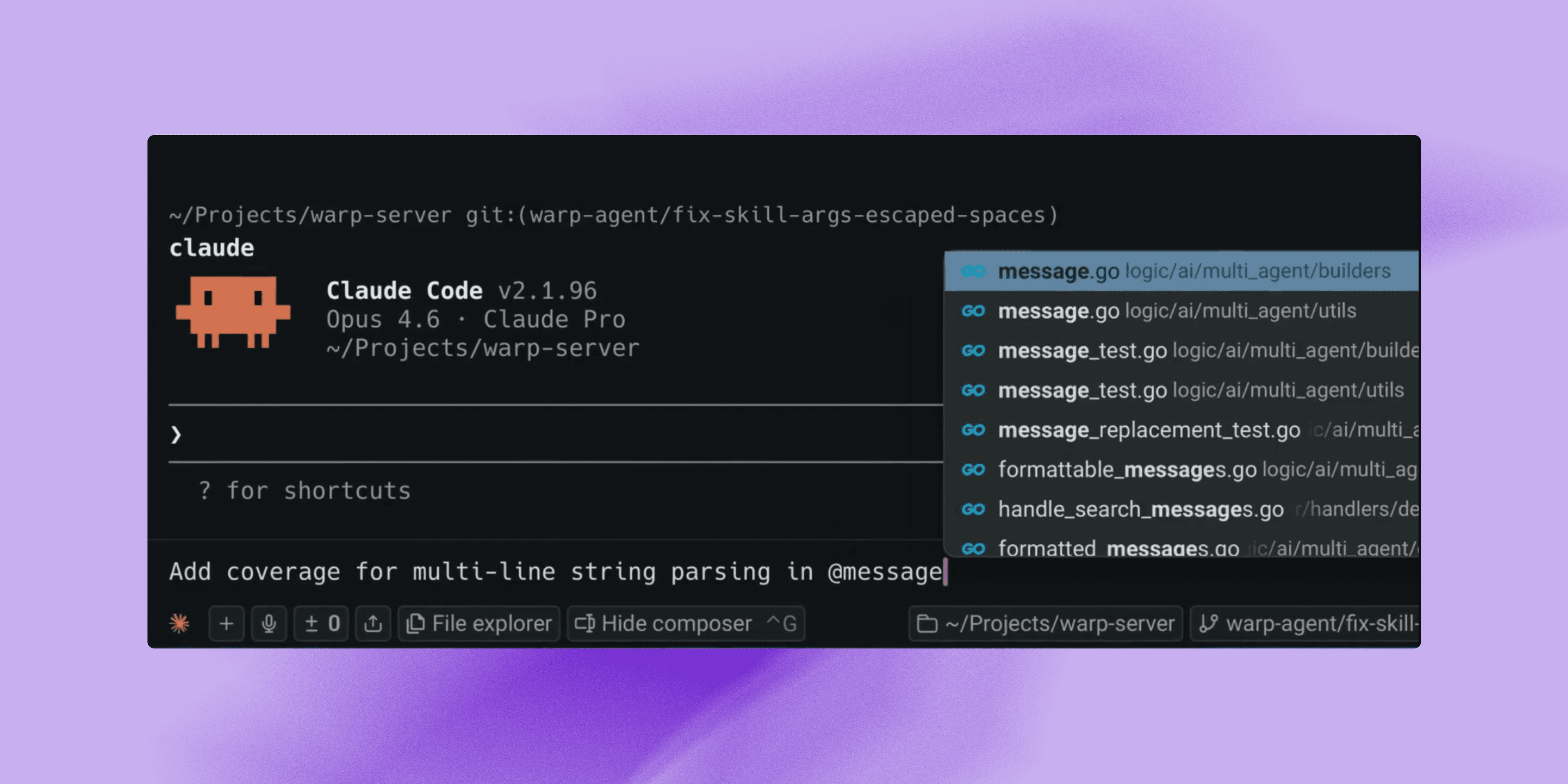 Warp rich terminal input with multiline prompts, voice input, and context attachments for coding agents