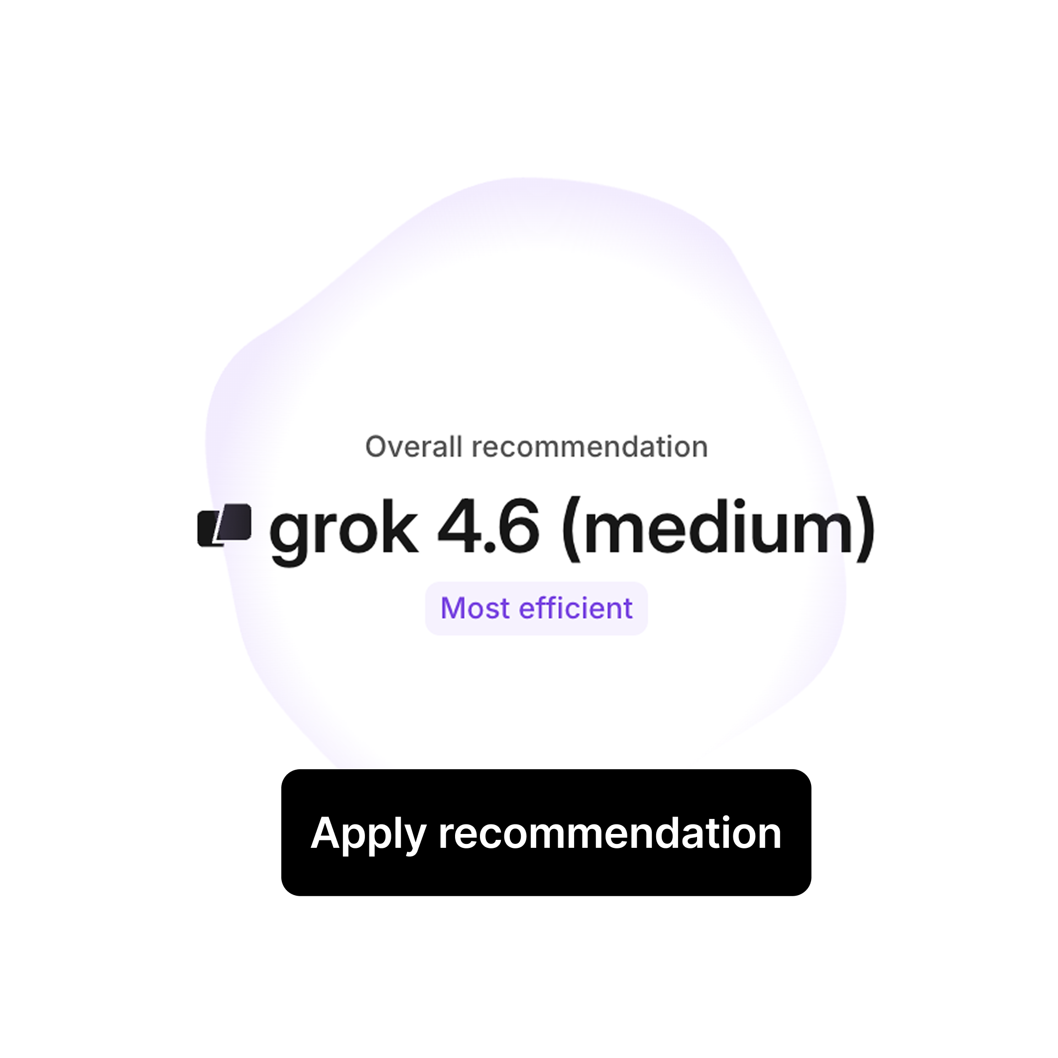 A benchmark run’s overall recommendation, with a button to apply it.
