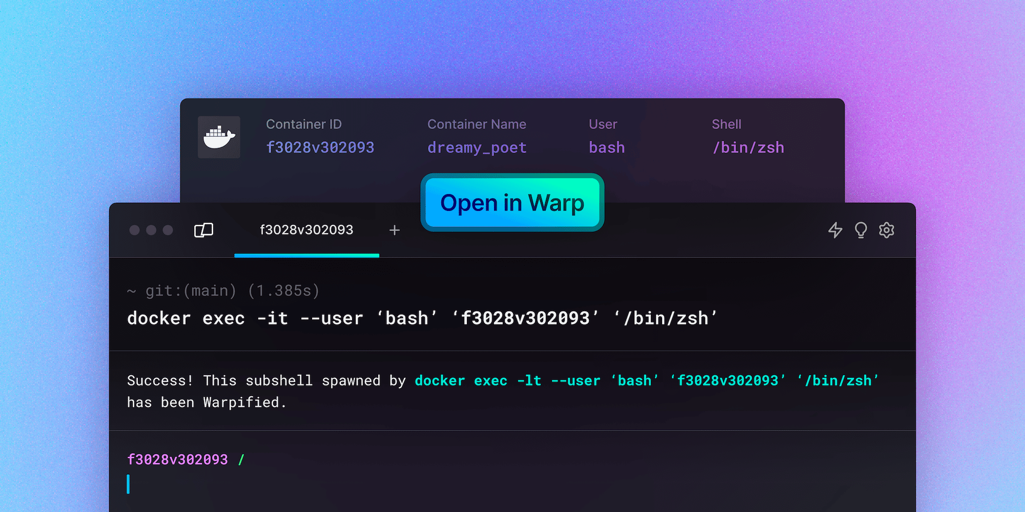 Easily open Docker containers in your Warp terminal